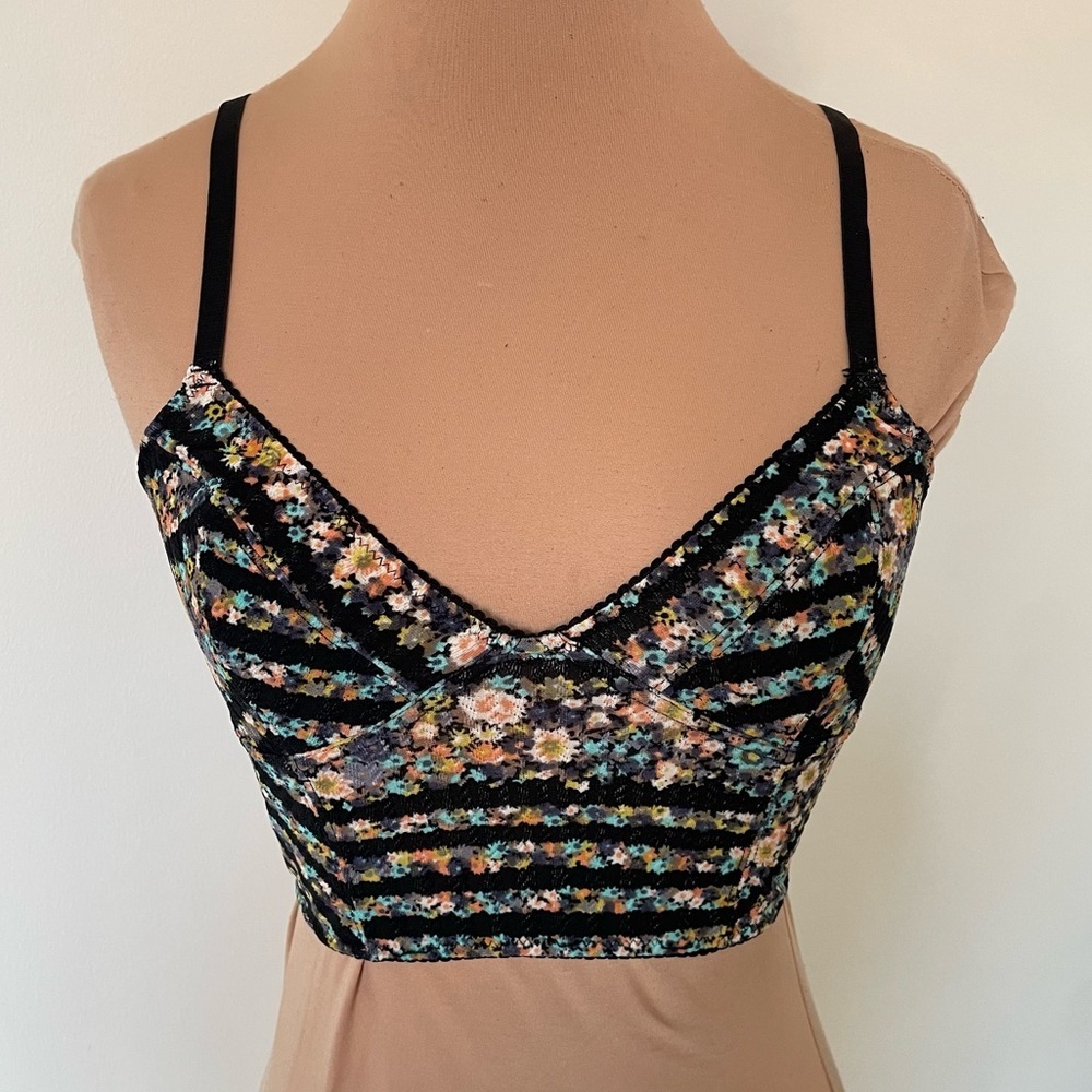 Free People Intimately Ditsy Floral Black Multi Crop Top Bralette EUC Size XS